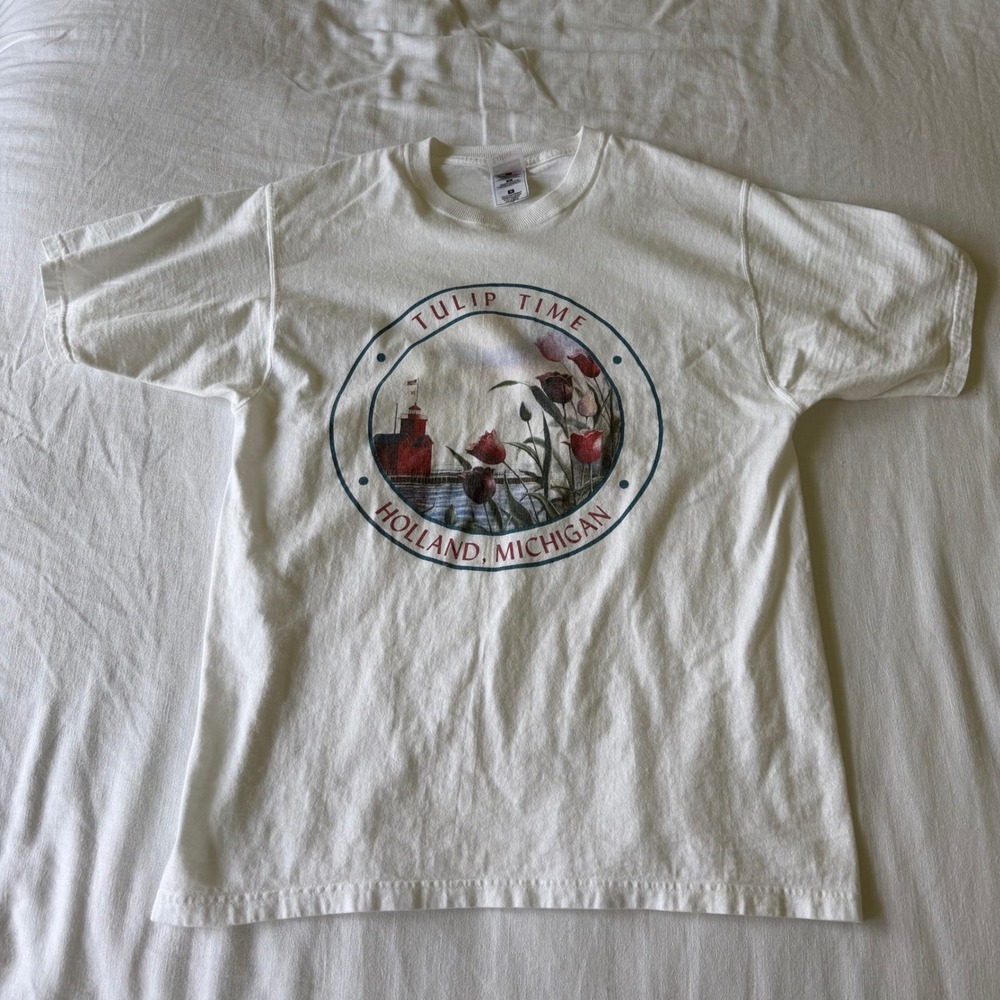 Y2K Tulip Time Holland Michigan‎ T-Shirt Medium White Cottagecore Boho Festival - Picture 5 of 7